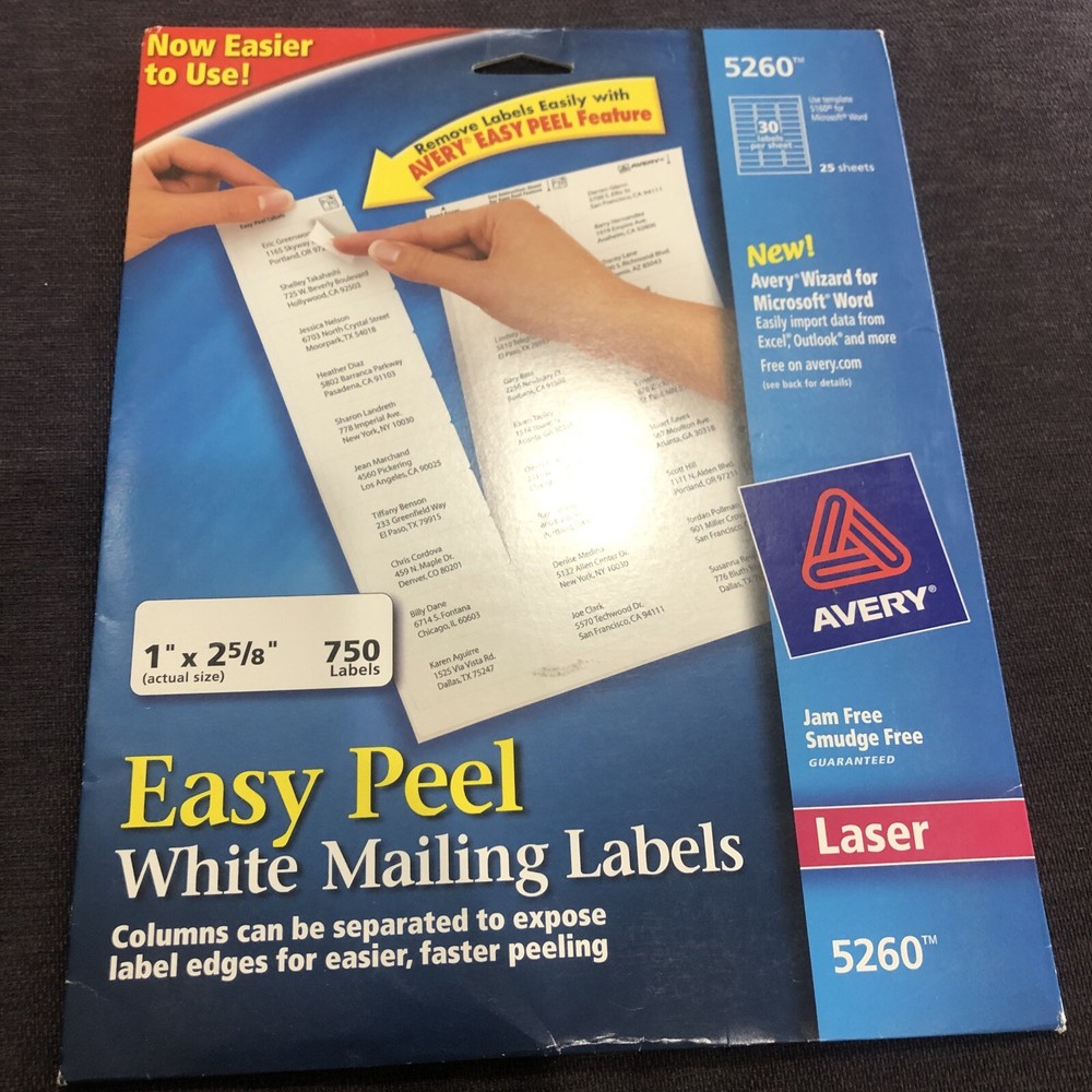 Avery® Easy Peel Address Labels, 1″ Width x 2 5/8″ Length – AVE5260, 750/PK