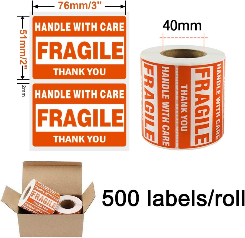 2″x3″ 3″x5″ Fragile Stickers Handle With Care 500/Roll Packaging Mailing Labels