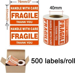 2″x3″ 3″x5″ Fragile Stickers Handle With Care 500/Roll Packaging Mailing Labels