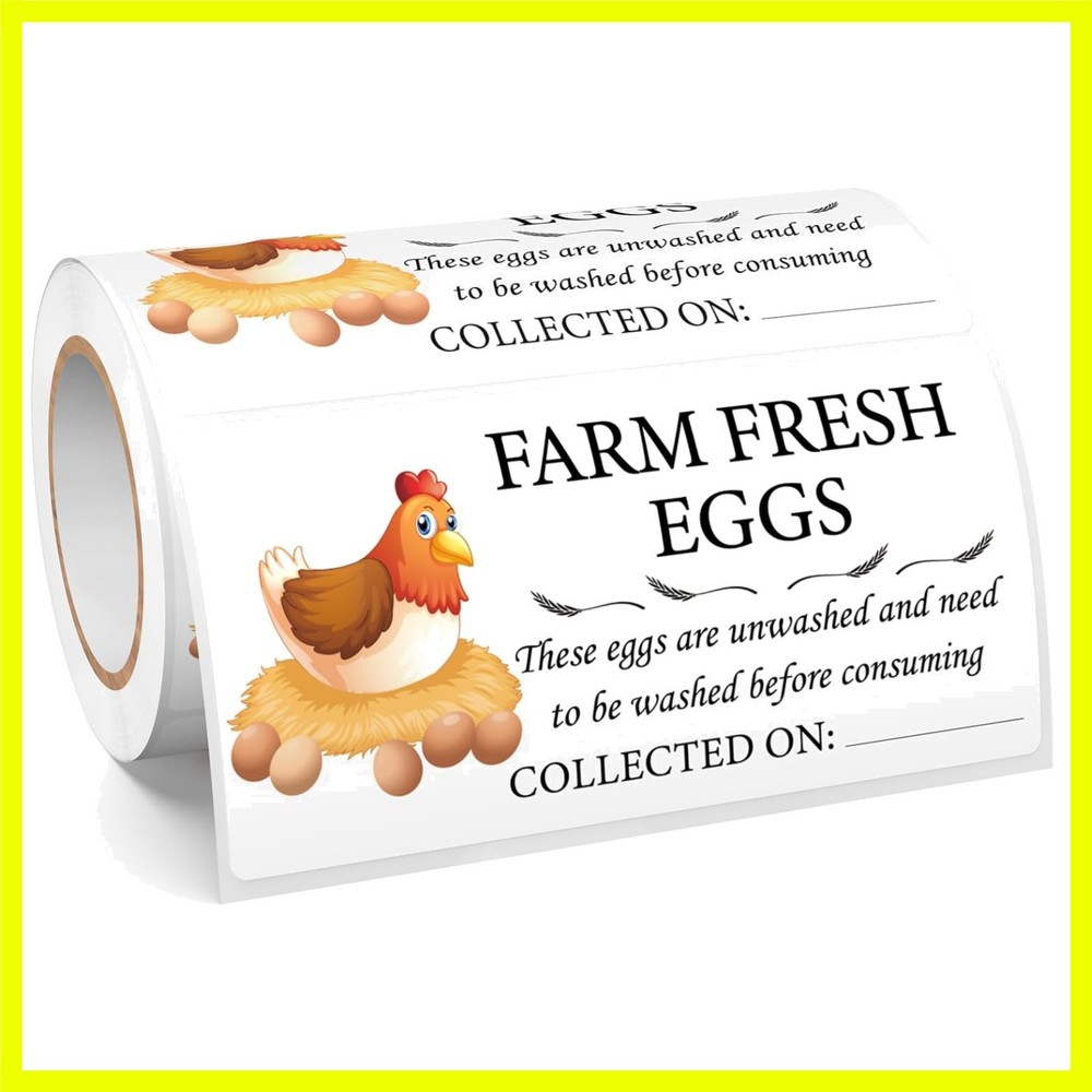 200 PCS Fram Fresh Eggs Carton Labels with Collection Date 4 × 2 Inches Vinyl…