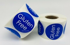 Blue Gluten Free Food Stickers | 1.5″ Round Self-Adhesive Label | 500 Labels