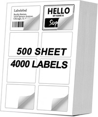 4000 Labels/500 Sheets Self Adhesive Name Tag Stickers, 8 Labels per Sheet, A…