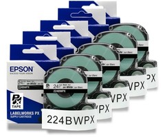 Epson 224BWPX-5PK Genuine PET (Polyester) Tape Cartridge – 5 Unit Pack of Bla…