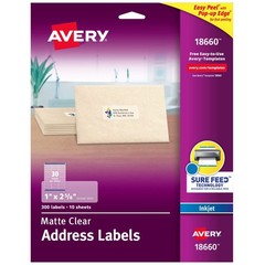 Printable Address Labels, 1″ x 2-5/8″, Matte Clear, 300 Blank Mailing Labels, Su
