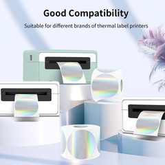 3″ Holographic Direct Thermal Label Stickers, Round Printable Rainbow Glitter…