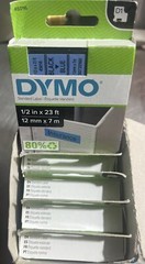 5 Pk) Dymo 45016 Continuous Label Roll D1 Cartridge: 1/2in x 23 ft, Blk on Blue