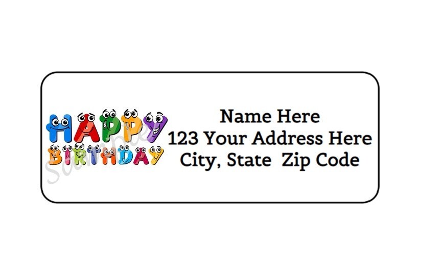 30 HAPPY BIRTHDAY PERSONALIZED RETURN ADDRESS LABELS 1 in X 2.625 in