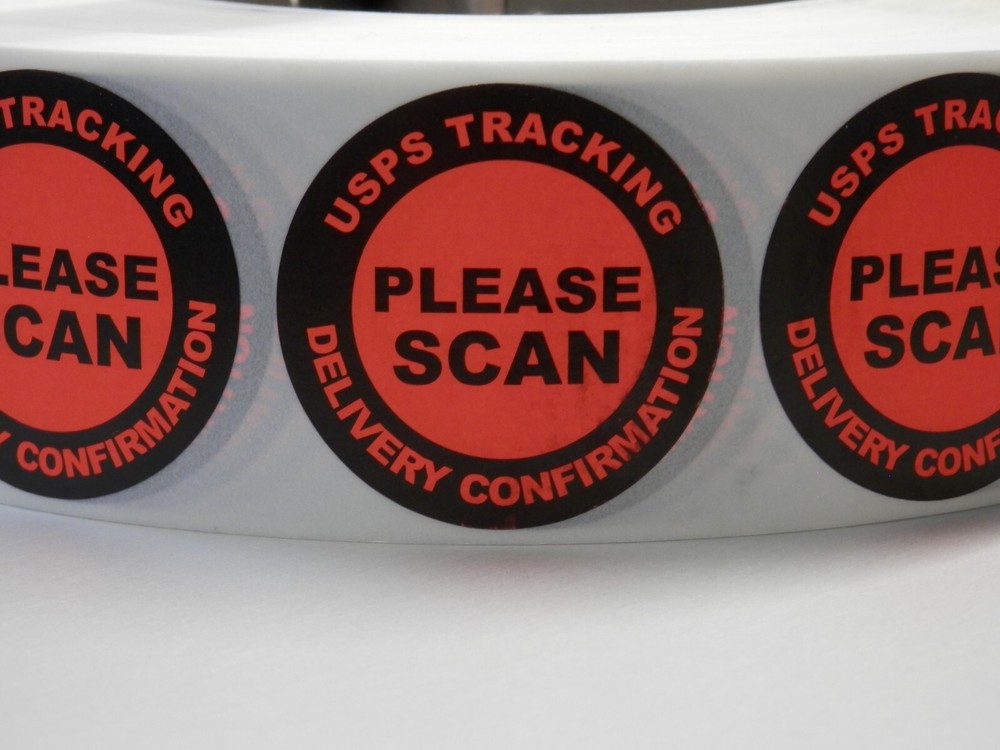 Please Scan Tracking Delivery Confirmation 1.5″ circle label red fluor 250/rl