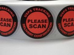 Please Scan Tracking Delivery Confirmation 1.5″ circle label red fluor 250/rl