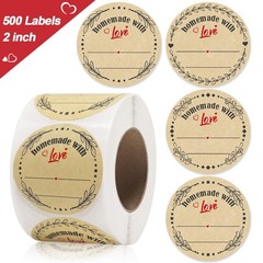 2″ Homemade with Love Stickers, 4 Different Wreath Designs, Kraft Jar Canning…