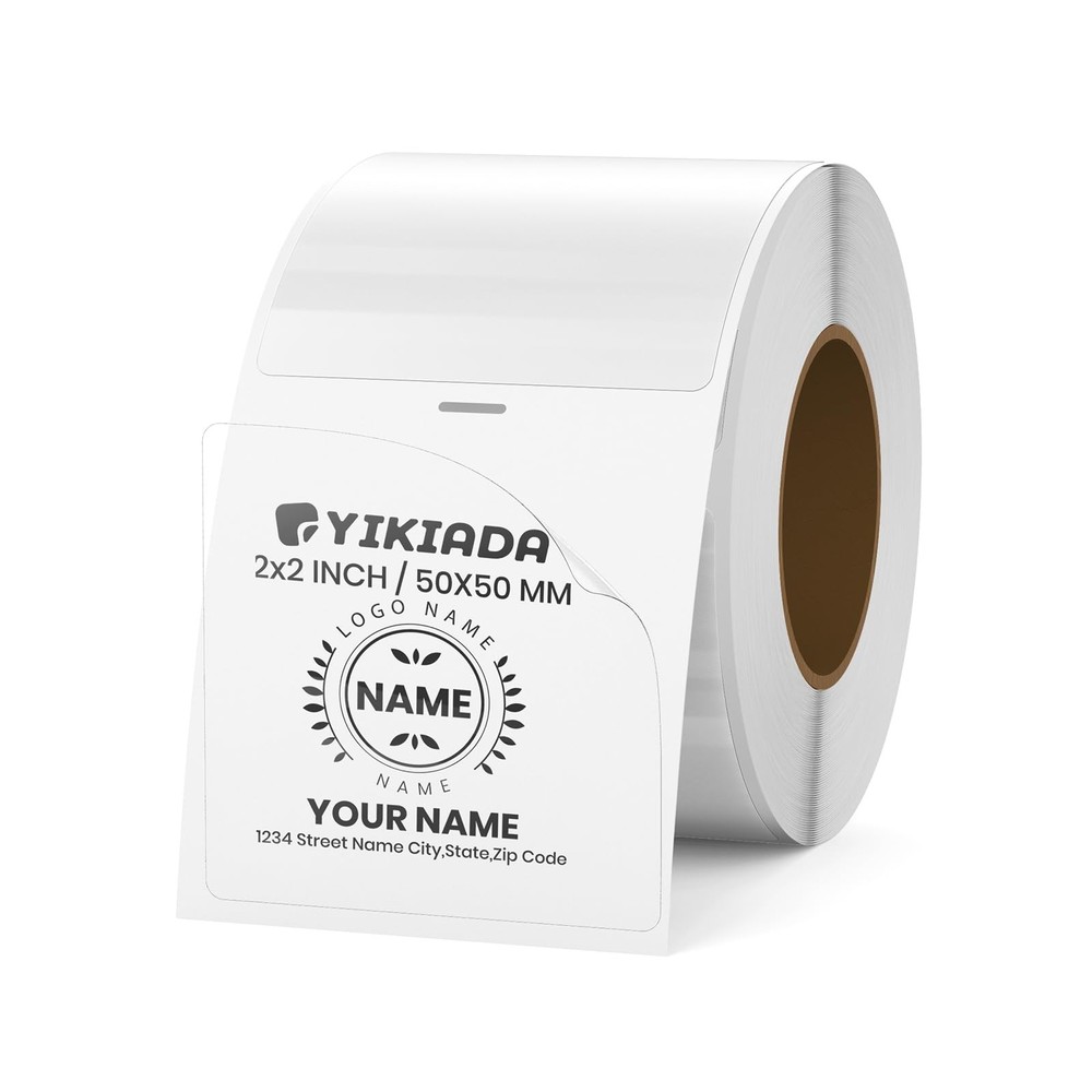 Clear Thermal Labels Vinyl 2 × 2 Inch Self-Adhesive Square Stickers Roll