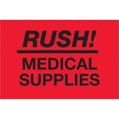 Tape Logic Labels, Rush – Medical Supplies, 2 x 3, Fluorescent Red, 500/Roll
