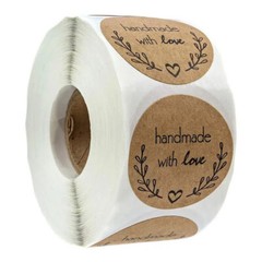 NEW 500pcs/roll Handmade With Love Stickers – Dark Brown Kraft Labels