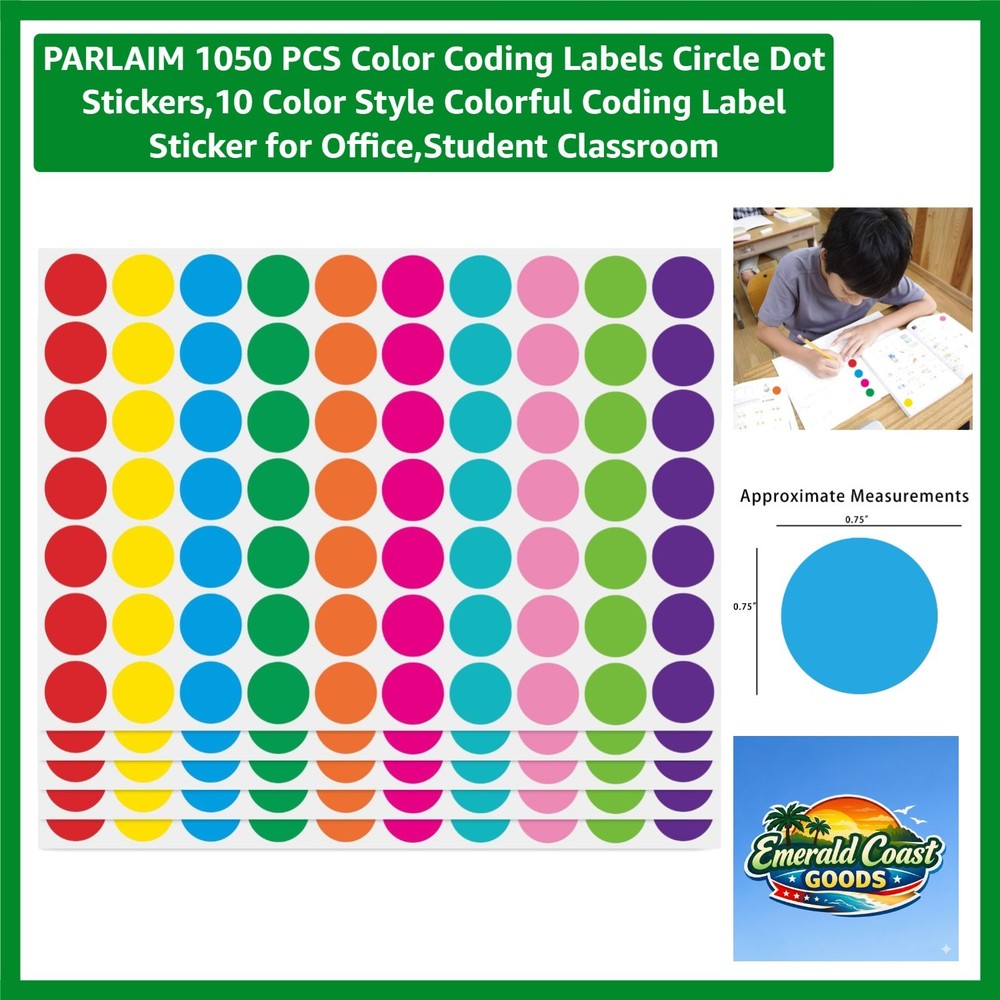 1050 PCS Color Coding Dot Stickers | 10 Vibrant Labels for Easy Organization