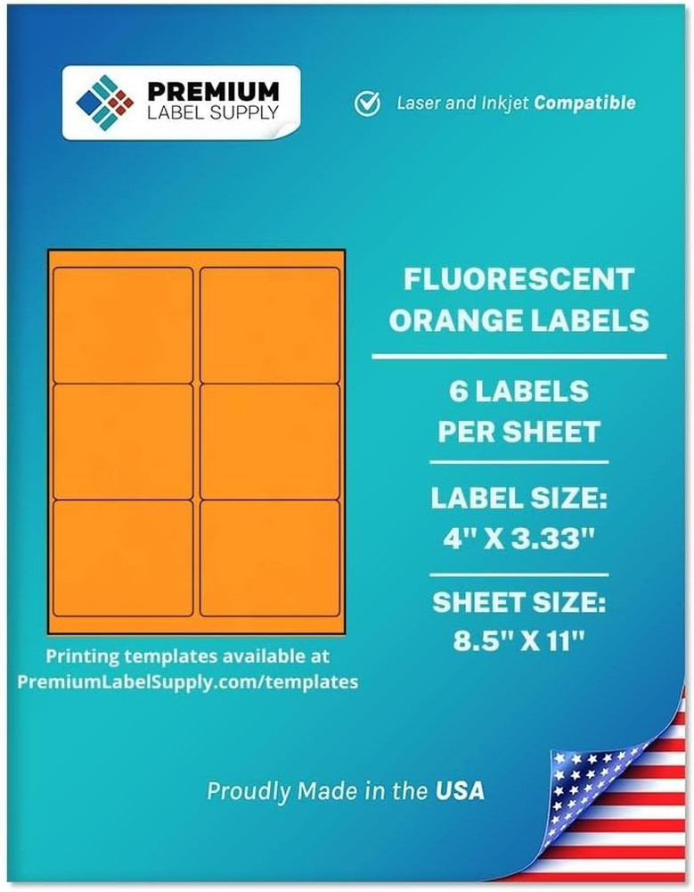 Fluorescent Neon Stickers – 4″ X 3.33″ – Fluorescent Orange, 600 Labels
