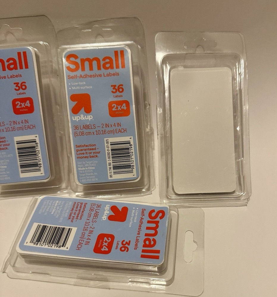 4 Packs Up & Up Self-Adhesive Labels, 2in X 4in, 36 Pack, White, Blank l Small