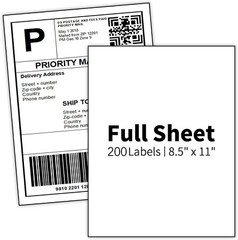 200 8.5 x 11 Full Sheet Shipping Mailing Labels Blank Self Adhesive Laser InkJet