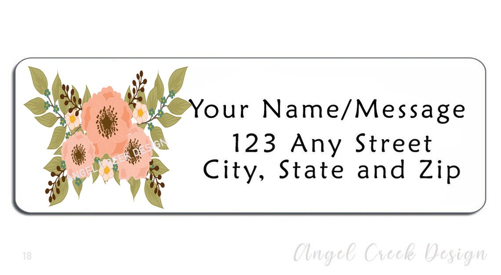 60 Personalized Return Address Labels 2/3″ x 1 3/4″- Peach Flowers Floral Spray