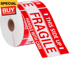 3 x 5 Inch Handle with Care This Side Up 500 Permanent Adhesive Fragile Stickers