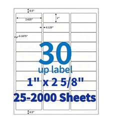 1″ x 2 5/8″ Address Shipping Labels Self-Adhesive Blank for Laser & Inkjet 30 UP