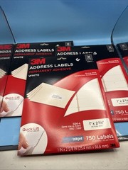 3/PK 3M 3200A Permanent Adhesive White Inkjet Address Labels 1” x 2 5/8” NEW