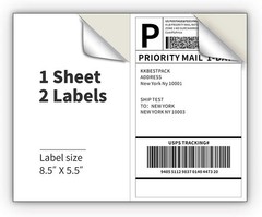 50 Premium Shipping Labels 8.5″ x 5.5″ Half Sheets Self Adhesive 2 Per Sheet US