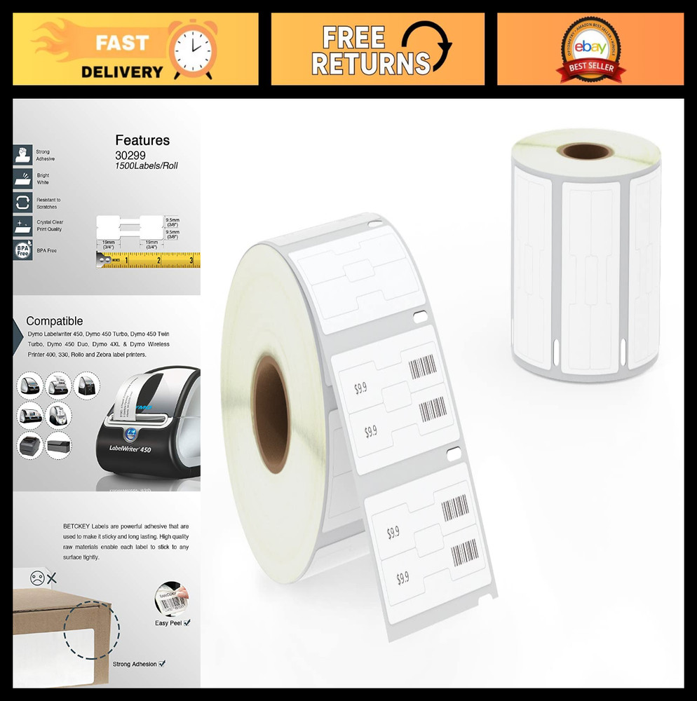 Barbell Style Jewelry Price Tag Labels for DYMO 30299 – 3000 Labels (2 Rolls)
