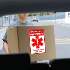 Medical Alert Equipment Luggage Tag Stickers 2x3inch Fluorescent Red Fragile NEW
