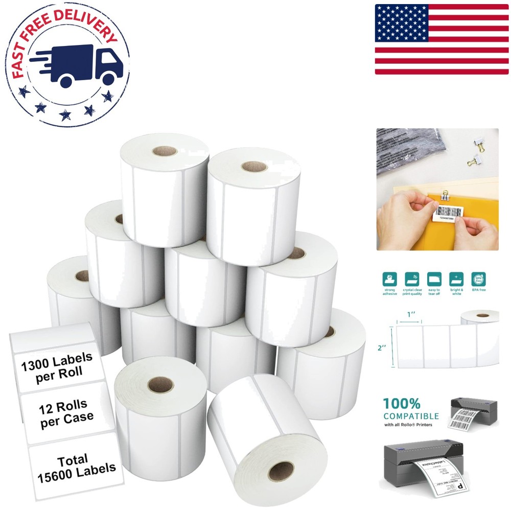 Professional 3-Proof Thermal Labels – 2×1”, 15600 Labels for Retail Applications