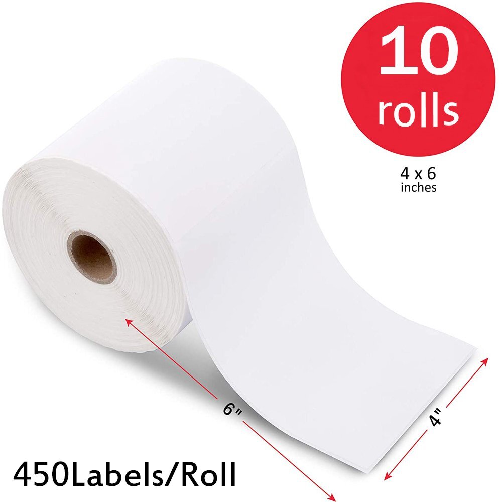 10 Rolls Direct Thermal Labels 4×6 For Zebra Eltron LP2844 Perforated 450/Roll