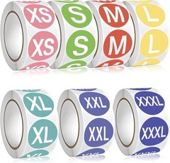 3500 PCS Clothing Size Stickers 7 Rolls T-Shirt Labels XS-XXXL Multi Colors