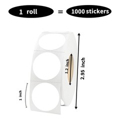 1 Inch White Round Thermal Sticker Labels, Self-Adhesive Circle Direct Therma