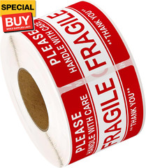 3” x 2” Fragile Stickers for Shipping and Moving, 500 Pcs (1 Roll) Handle with