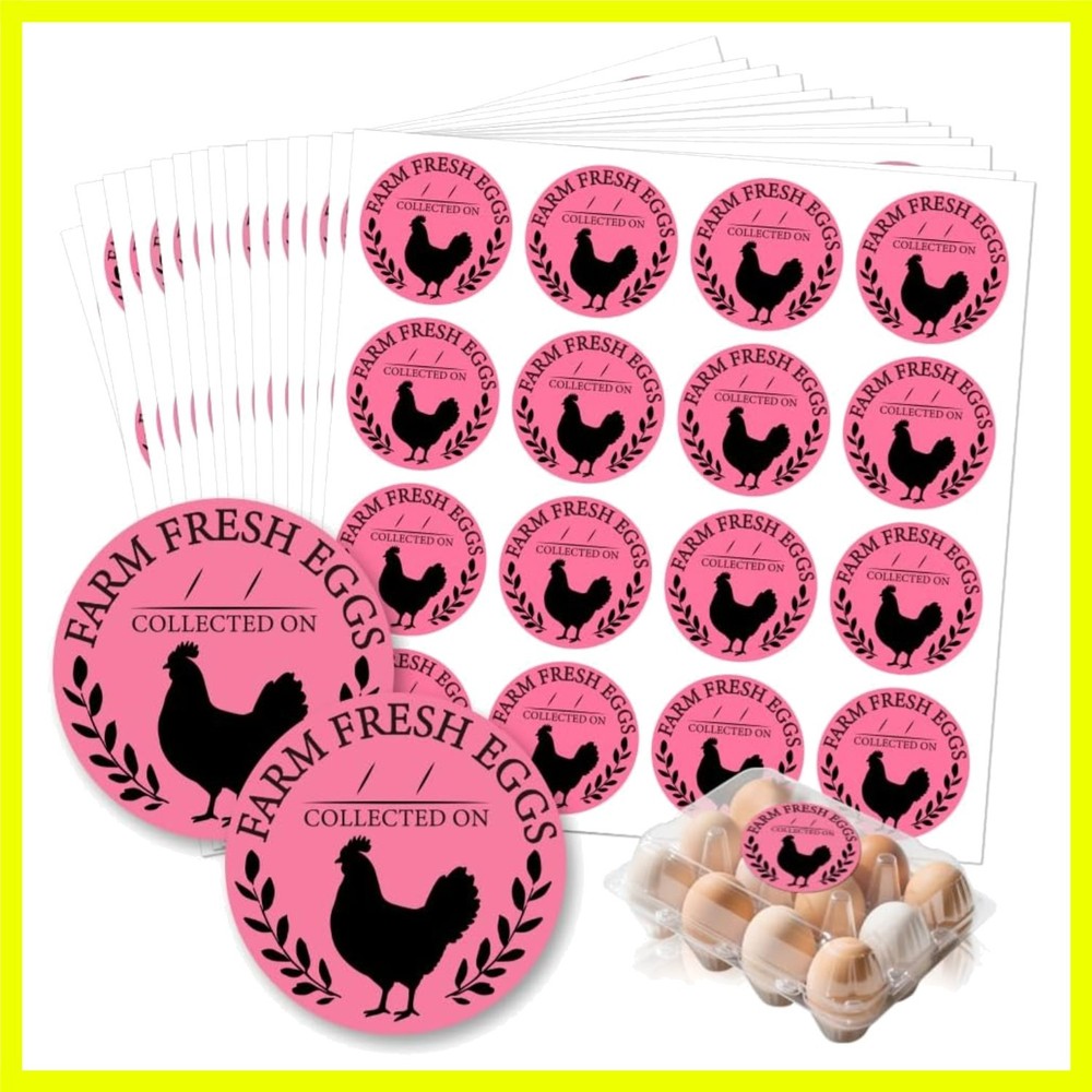 320 Pcs Farm Fresh Eggs Carton Labels, Pink Round Egg Handling Stickers Fresh…