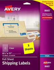 [3 Sheets] Avery 8665/18665 Full Sheet Clear Labels INKJET 8.5″ x 11″