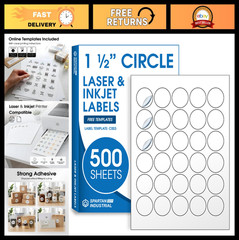 1.5″ Round Printable Labels – 15000 Blank Stickers for Inkjet & Laser Printers,