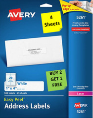 [4 Sheets] Avery 5161/5261/5961 White 1″ x 4″ Address Labels LASER B2G1