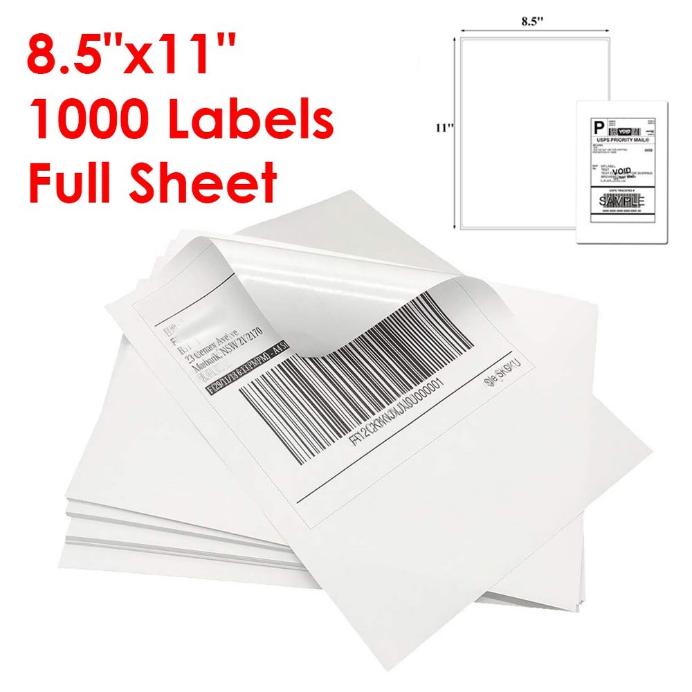 1000 8.5″X11″ Full Sheet Shipping Labels Self Adhesive for Laser Inkjet Printer