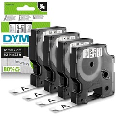 D1 LabelManager Tape, Self-Adhesive, Black on White, 4 Rolls