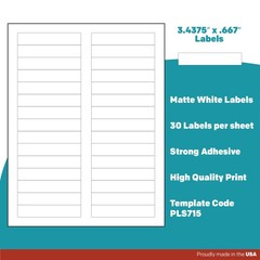 White File Folder Labels – 3.4375″ x .667″ – Laser/Inkjet Compatible – (30 pe…
