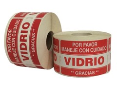 Spanish Labels – Vidrio 2×3 Glass Fragile Stickers 500 Each, 1-60 Rolls