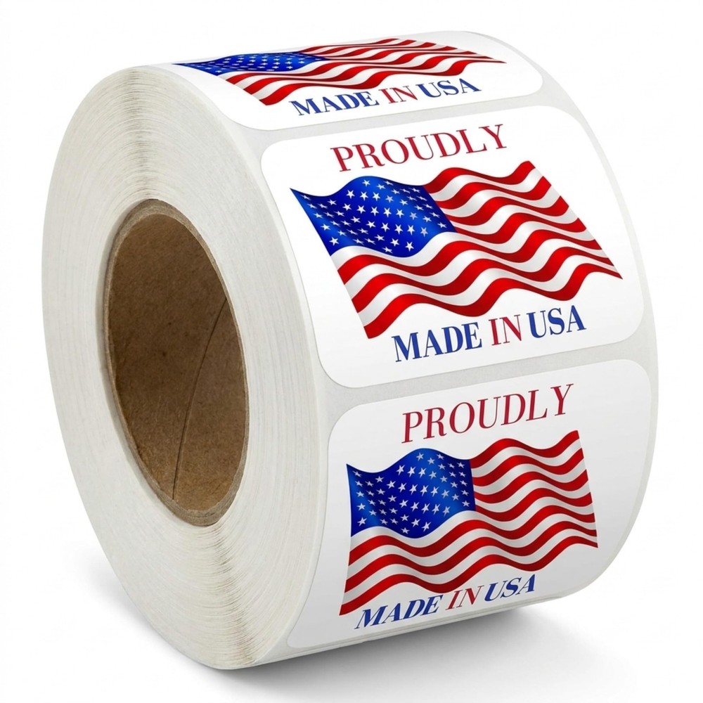 Made in USA Labels 3 X 2 Inches Vinyl Decal American Flag Stickers – 500 PCS