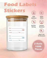 2 Rolls 1000 Pieces Removable Food Labels, 1 X 2 Inch Date Stickers for Freezer,
