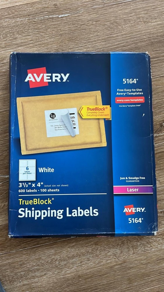 Avery 5164 TrueBlock Shipping Labels 3 1/3″ x 4″ 600 Labels + 100 Sheets Loc L
