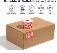 3 X 2 Inch Handle with Care 500 Fragile Stickers for Shipping Moving Glass Perma