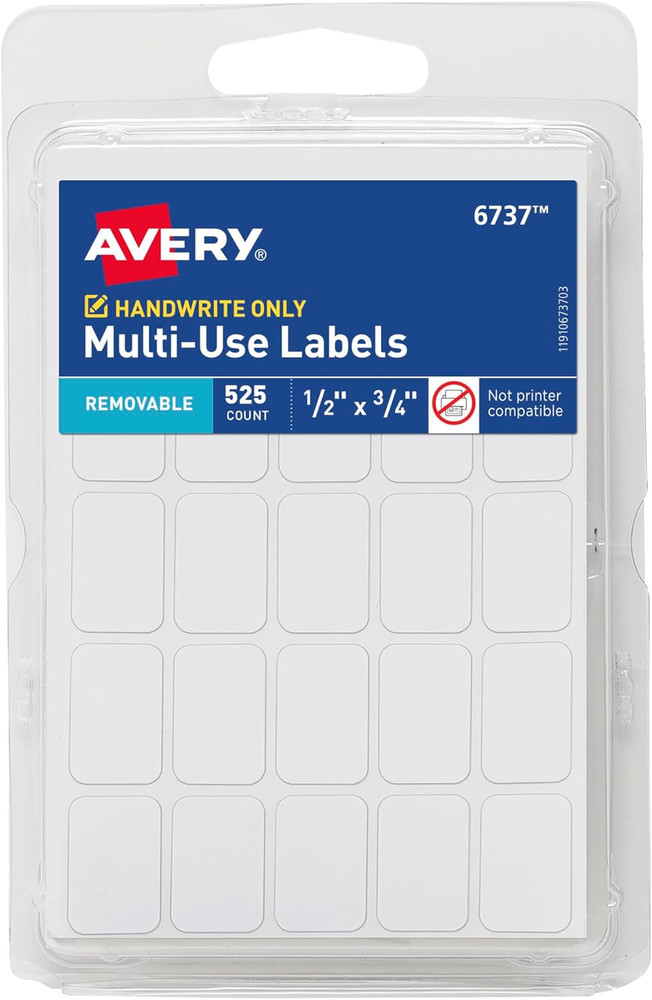 Multi-Use Removable Labels 1/2 Inch by 3/4 Inch White Non-Printable 525 Blank