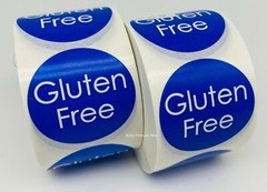 Blue Gluten Free Food Stickers | 1.5″ Round Self-Adhesive Label | 500 Labels