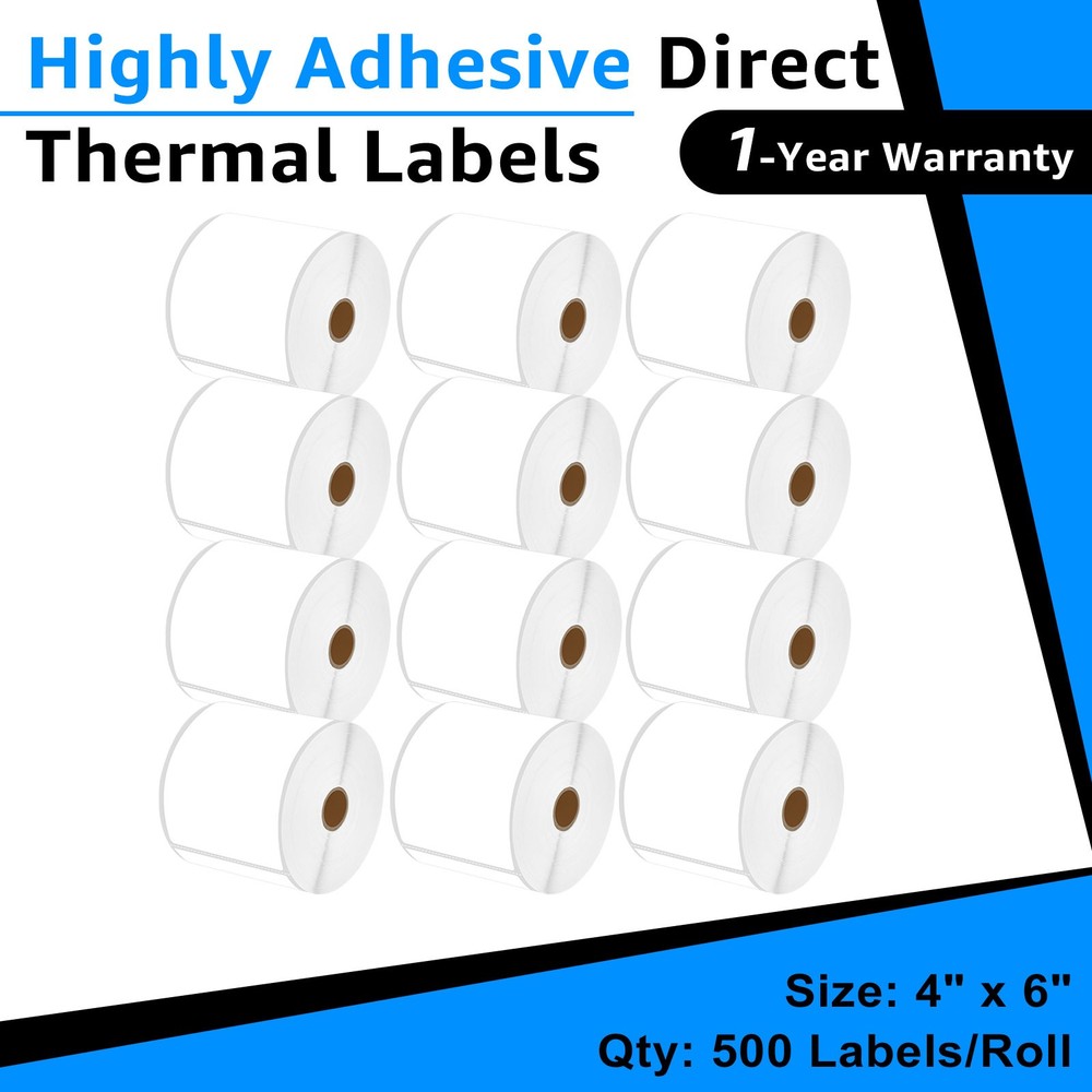 12 Rolls Compatible for Zebra & Rollo Printers 4″x 6″ Shipping Labels 500/Roll