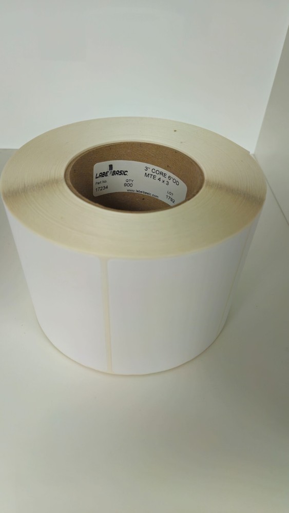 2x 4″ x 3″ Matte Labels, 900 ft Labels Per Roll, 3″ Core, 6″ OD, No Perforations
