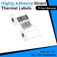 4×2 Shipping Label 750Labels/Roll PBA Free Work for Zebra Eltron Peinters 2Roll